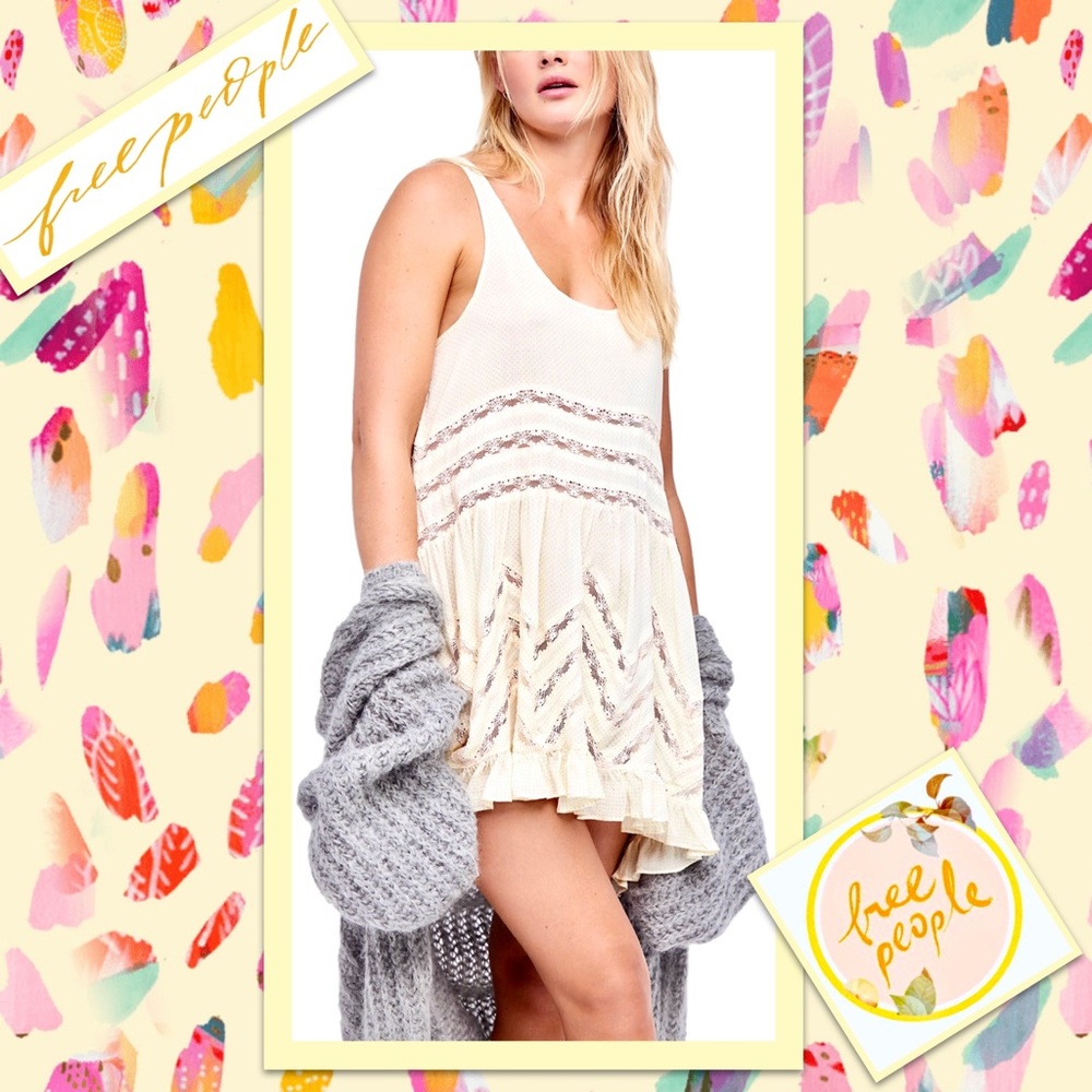 Free People Voile and Lace Trapeze Slip Dress in Tea Combo (Cream) - Picture 3 of 12